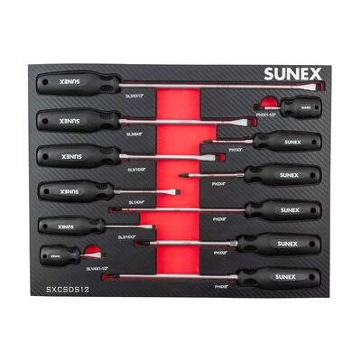 SUNEX Phillips and Slotted Magnetic 12 Piece Screwdriver Set in EVA Foam