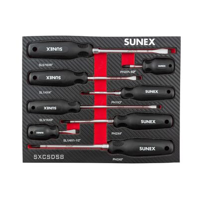 SUNEX Phillips&reg; & Slotted Magnetic 8 Piece Screwdriver Set in EVA Foam