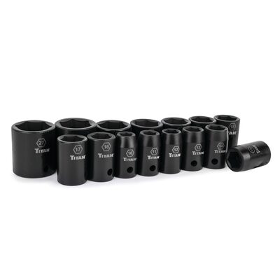Titan 15 Piece 1/2 Inch Drive 6 Point Metric Standard Impact Socket Set