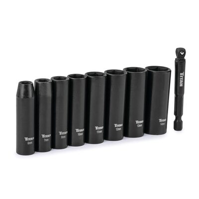 Titan 9 Piece 1/4 Inch Drive 6 Point Metric Deep Impact Socket Set