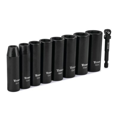 Titan 9 Piece 3/8 Inch Drive Metric 6 Point Deep Impact Socket Set
