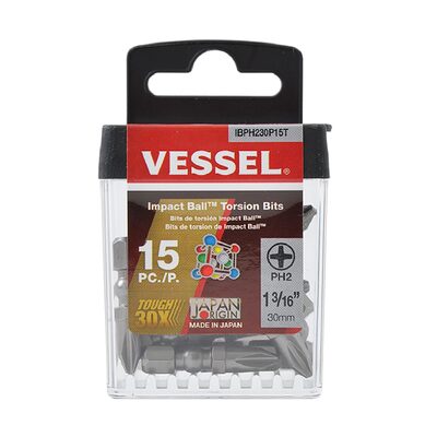 Vessel Tools Imp Ball Torsion Bits PH2X30 15PC (TicTac)