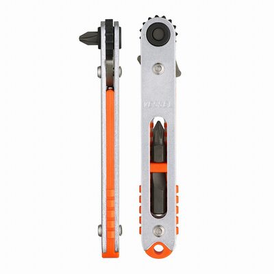 Vessel Tools Extra Low-Profile Bent-up Head Ratchet Screwdriver with Extra Low-Profile Bits