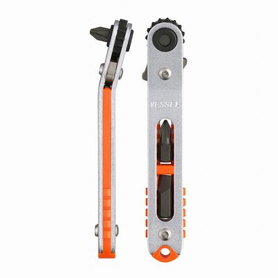 Vessel Tools Extra Low-Profile Bent-up Head Ratchet Screwdriver with Extra Low-Profile Bits