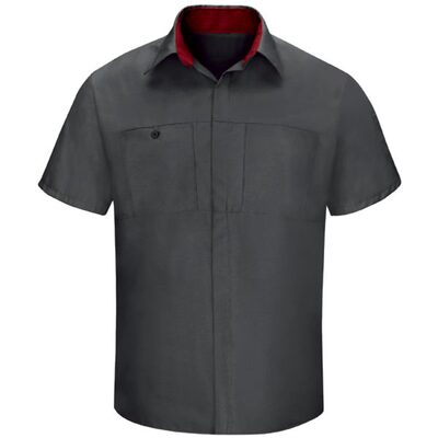 Workwear Outfitters Men's Long Sleeve Perform Plus Shop Shirt w/ Oilblok Tech Charcoal/Red, Medium Long