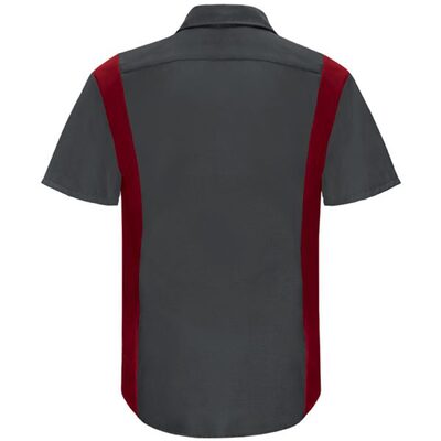 Workwear Outfitters Men's Short Sleeve Perform Plus Shop Shirt w/ Oilblok Tech Charcoal/ Red, Small