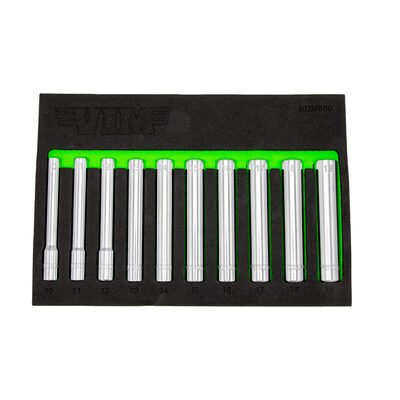 VIM Tools 10 Piece 3/8 Inch Drive Extra Deep 6 Point Socket Set (10 - 19 mm)