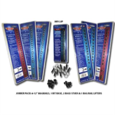 VIM Tools 10 Piece Magrail Jobber Pack, Includes (6) 12 Inch Magrails, (3) 1/4 Inch Peg Packs And (3) 3/8, (2) Packs Of Studs, Rail Lifters And A Bit Base
