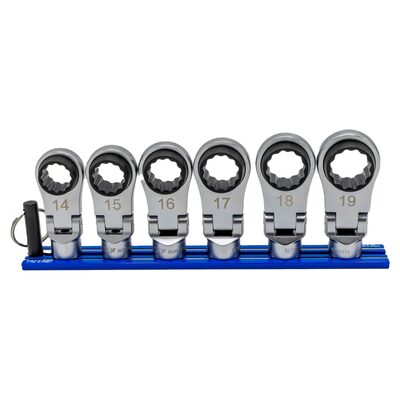 VIM Tools 6 Piece 12 Point Offset, Flex Head Ratcheting Wrench Attachments (14 - 19 mm)