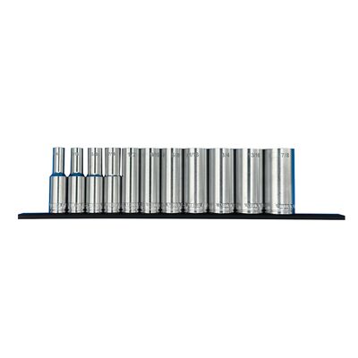VIM Tools 11 PC. 3/8-INCH  DR. DEEP SAE 6 POINT SOCKET SET W/ 12-INCH BLACK MAGRAIL