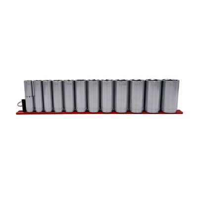 VIM Tools 12 PC. 1/2'' DR. DEEP SAE SOCKET SET W/ 16" RED MAGRAIL.(INCLUDES 9/16'' - 1-1/4'')