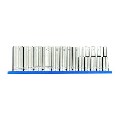 VIM Tools 13 Piece 1/4 Inch Drive Deep Metric Socket Set with Blue 8 Inch Magrail - SMS400 Subset