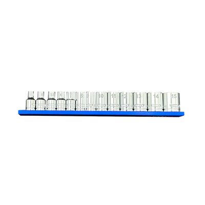 VIM Tools 13 Piece 1/4 Inch Drive Metric Socket Set with Blue 8 Inch Magrail - SMS400 Subset