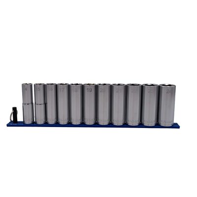 VIM Tools 11 PC. 1/2'' DR. DEEP METRIC SOCKET SET W/ 13" BLUE MAGRAILINCLUDES: 14 - 24MM