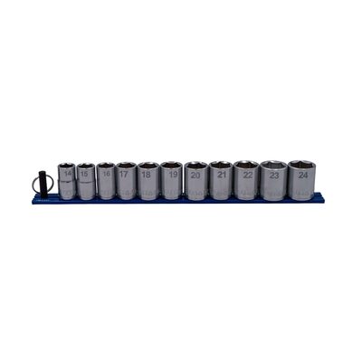 VIM Tools 11 PC. 1/2'' DR. METRIC SOCKET SET W/ 13" BLUE MAGRAILINCLUDES: 14 - 24MM