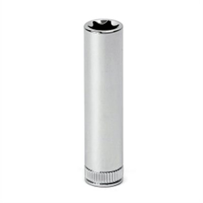 VIM Tools E10 Deep TORX Socket, 1/4 Inch Square Drive, 2 Inch Long with Knurl, Satin Chrome, VIM Brand