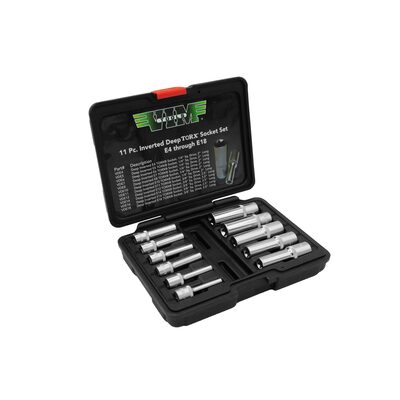 VIM Tools Deep TORX Socket Set, 11 Piece E4 THu E18, 1/4 Inch And 3/8 Inch Square Drives, In Case