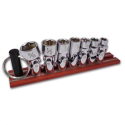 VIM Tools VIM Universal SAE Socket Set, 7 Piece 1/4 Inch Thru 9/16, On Red Magrail