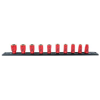 Wiha Tools 1/4" Square Drive Socket Set on rail Includes Insul. Sockets 5, 6, 7, 8, 9, 10, 11,12, 13, 14mm