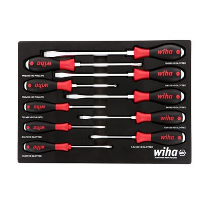 Wiha Tools Set Includes :Slotted - 3.5, 4.5, 5.5, 6.5, 8.0, 10.0, 12.0mmPhillips - #1, #2, #3