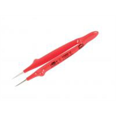 Wiha Tools Insul. Tweezers Serrated, Straight Fine 130mm Oal (5")