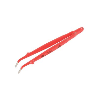 Wiha Tools Insul. Tweezers Serrated, Angled Blunt 200mm (8")